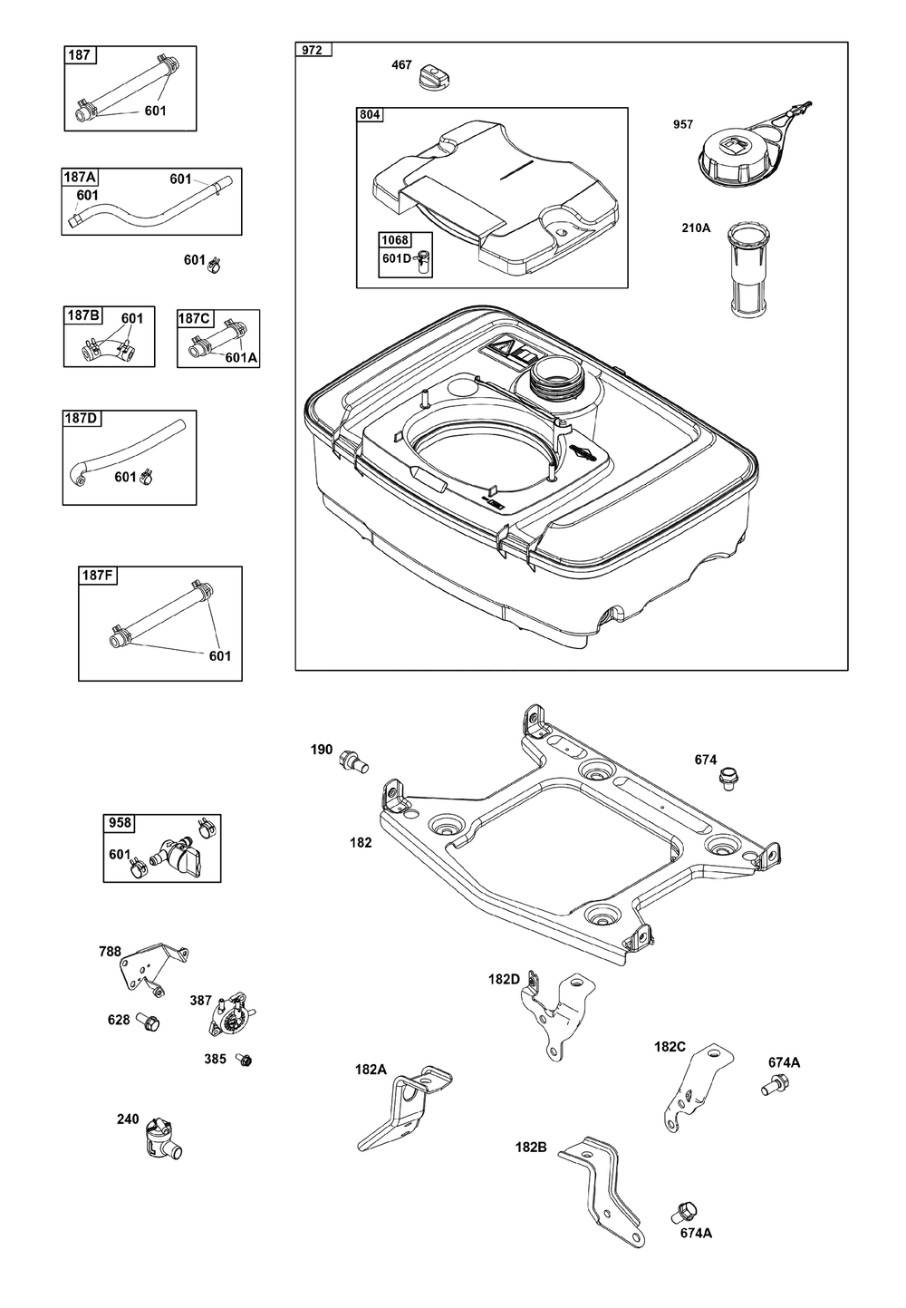 Fuel Supply Group Diagram and Parts List for 305442-0624-F1  Briggs and Stratton Engine